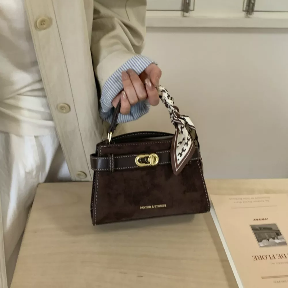 Suede Mini Crossbody Bag with Leather Strap, image 5