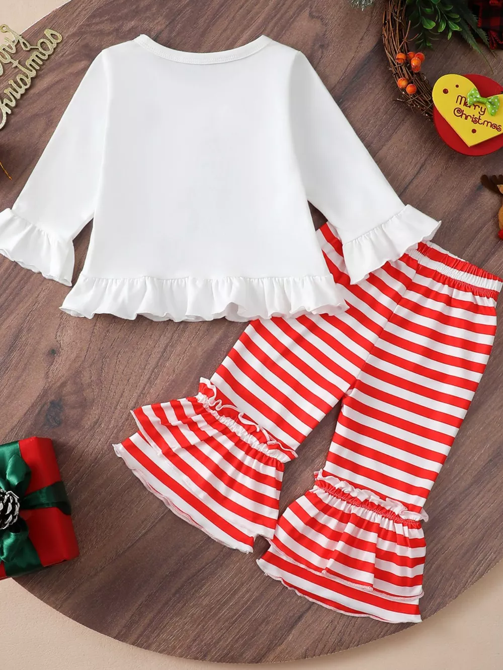 Children's Christmas Ruffle Trim Top and Pants Set, image 10