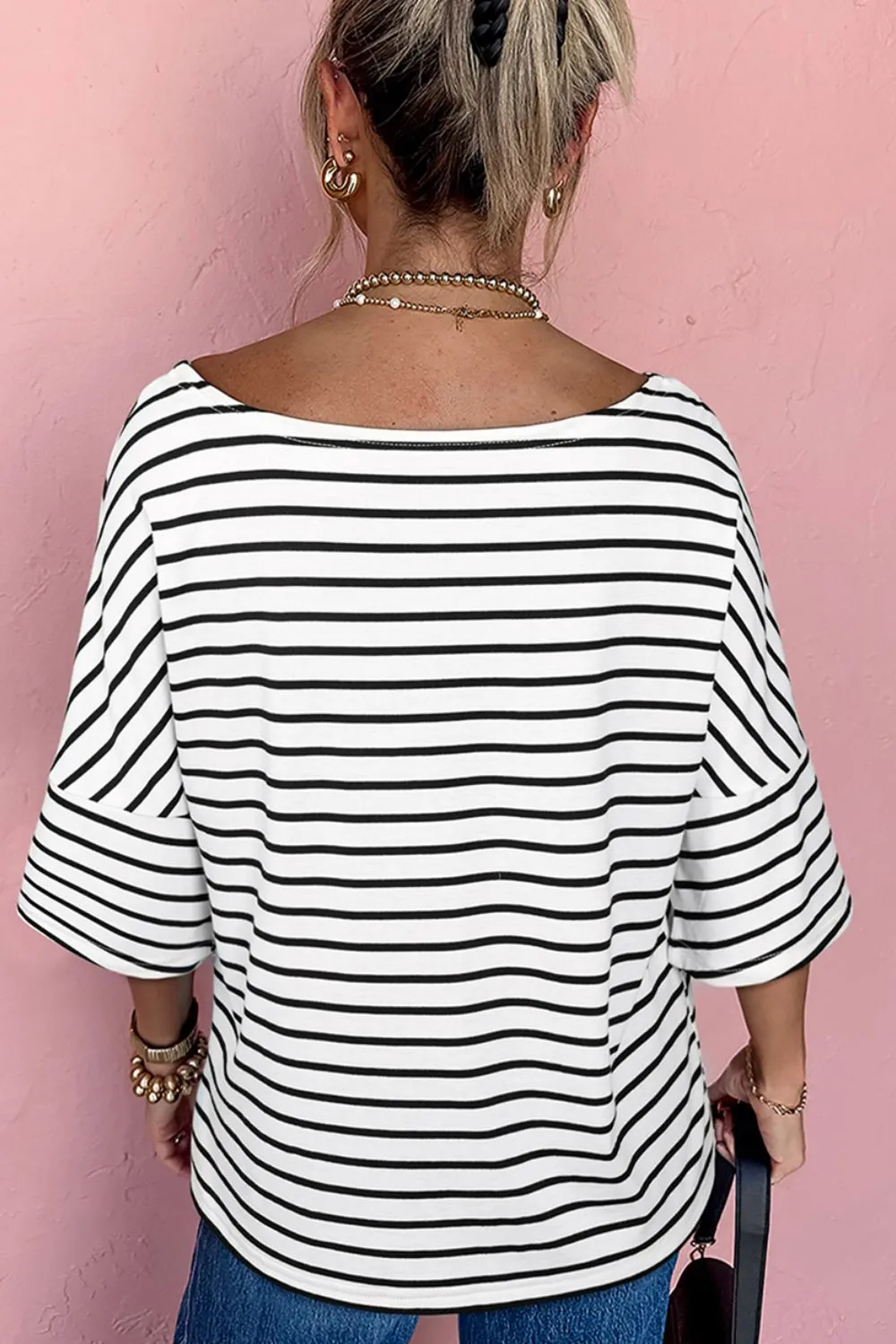 Stripe Half Sleeve Scoop Neck Top, image 5
