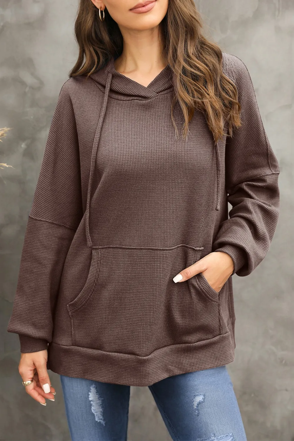 Waffle-Knit Long Sleeve Hoodie, image 8