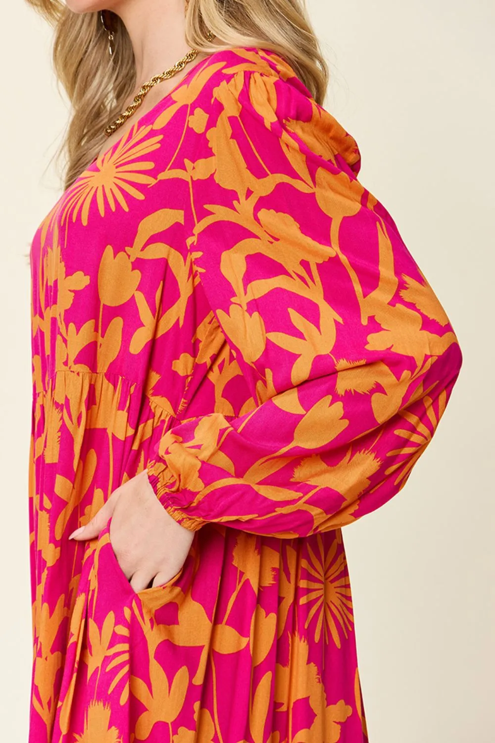 Full Size Printed Ruffle Hem Dress with Pocket, image 7