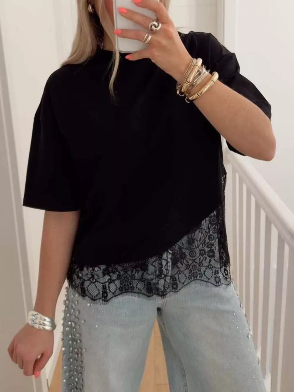 Lace Hem Short Sleeve Top, image 8