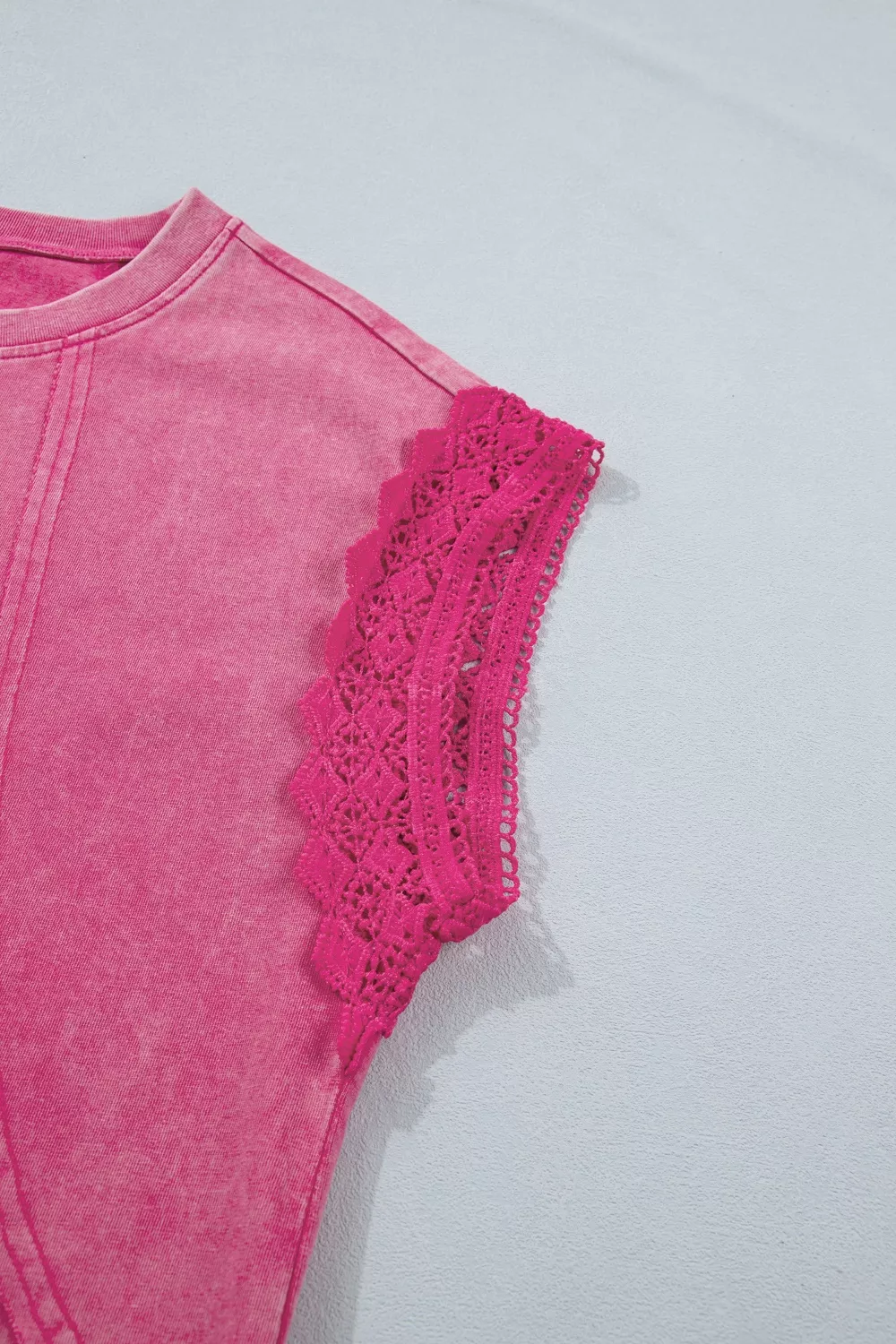 Mineral Wash Raw Seam Detail Lace Trim Cap Sleeve Top, image 10