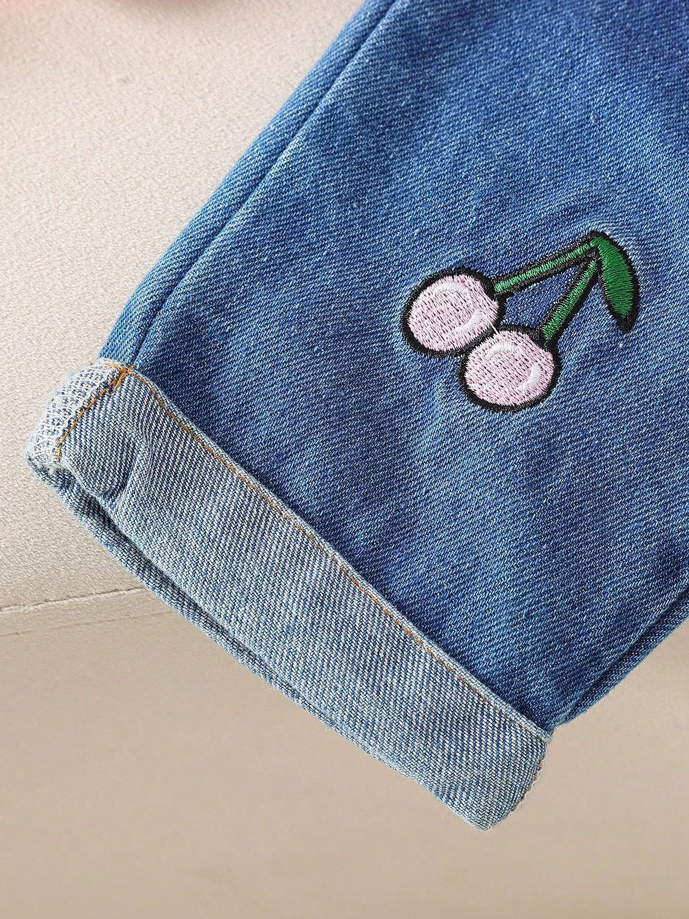 Children's Cherry Embroidered Knit Top and Jeans Set, image 5