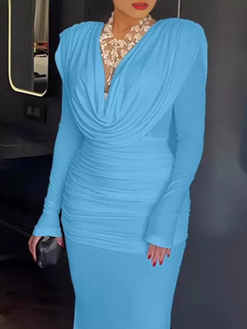 Ruched Long Sleeve Maxi Dress, image 6