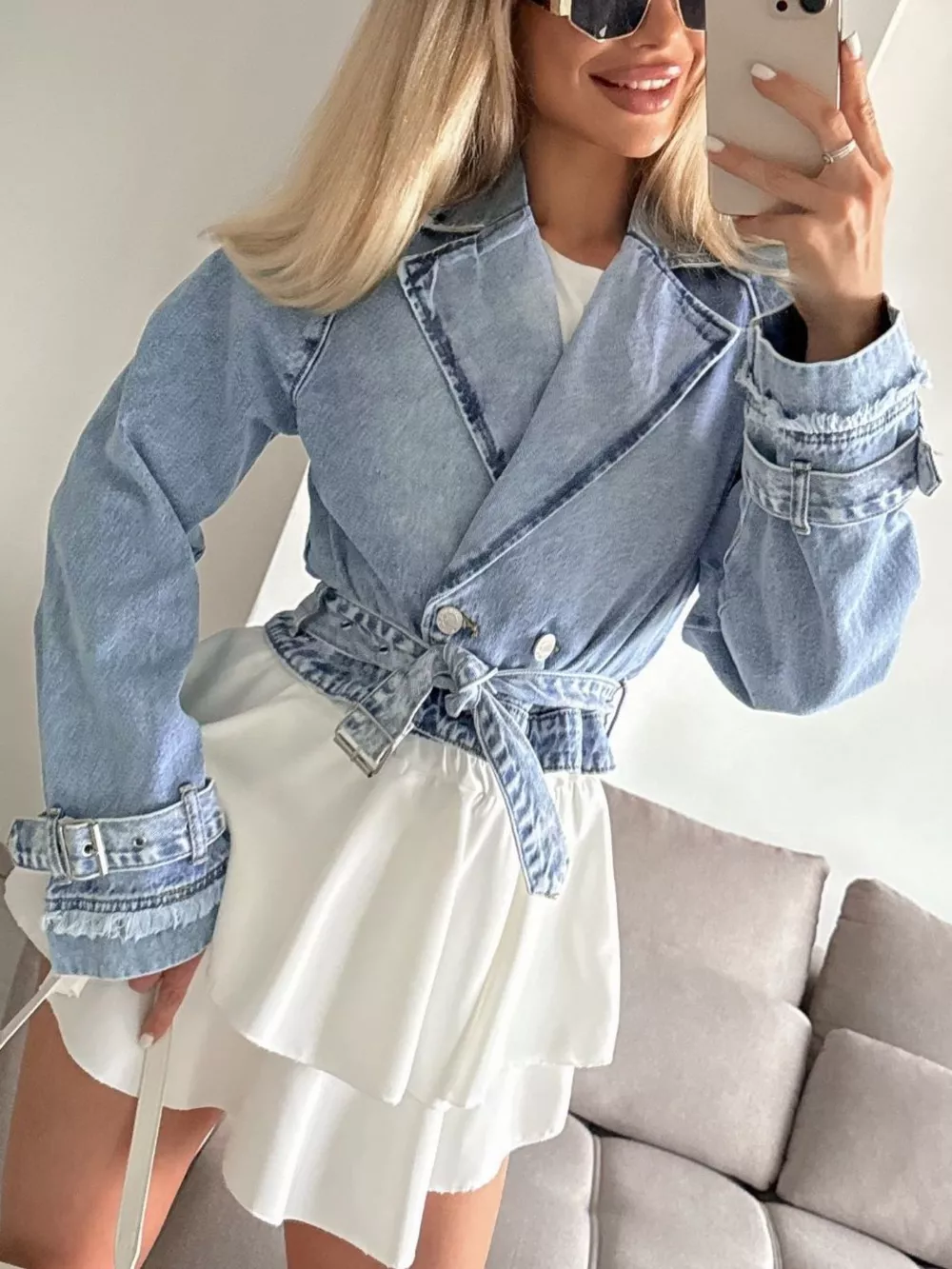 Long Sleeve Crop Denim Jacket, image 7