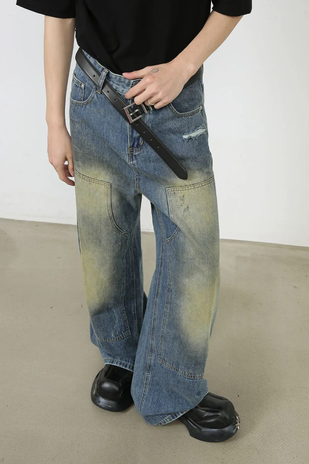 Men's Washed Wide Leg Jeans, image 2