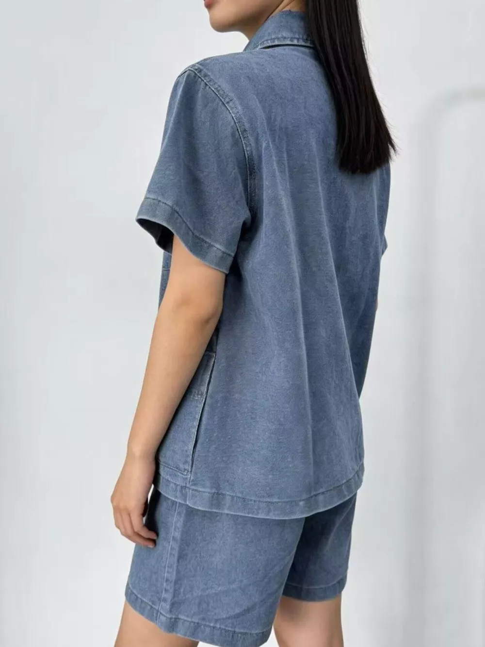 Button Up Short Sleeve Top and Shorts Denim Set, image 6