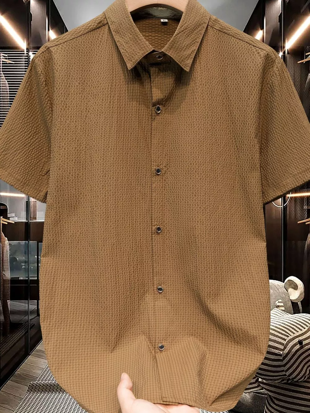 Men's Plus Size Textured Short-Sleeve Shirt, image 3