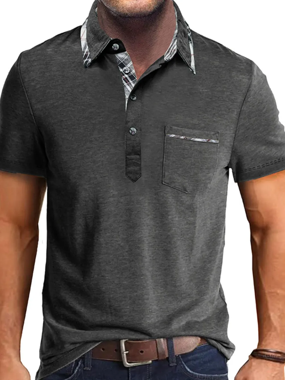 Men's Full Size Classic Plaid Collar Cotton Polo Shirt Plus Size, image 11