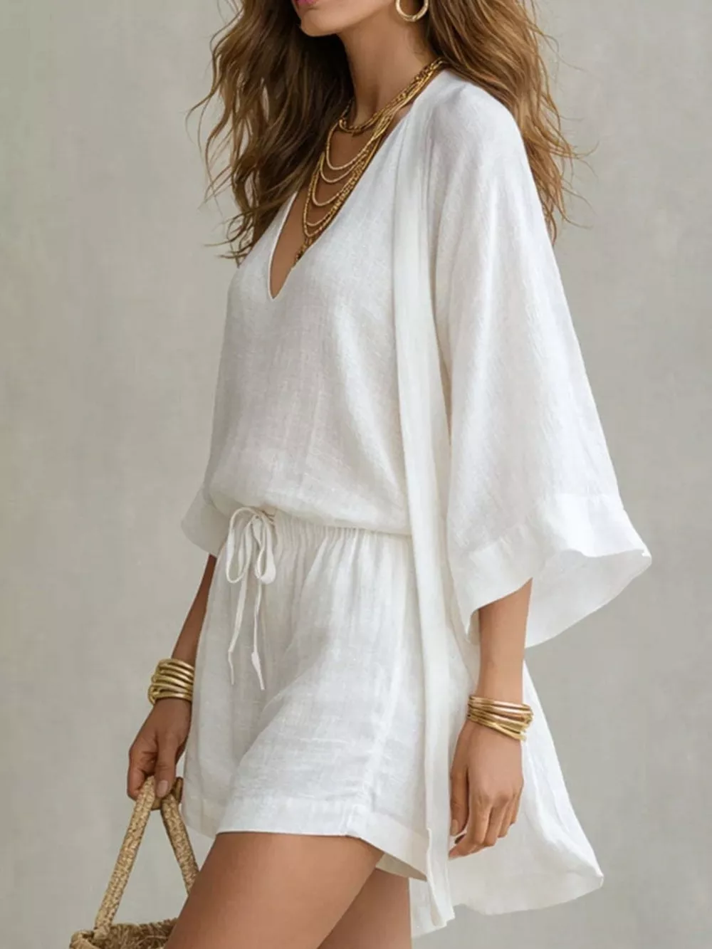 Full Size Elegant Tank and Drawstring Shorts with Cardigan 3-Piece Set Plus Size, image 2