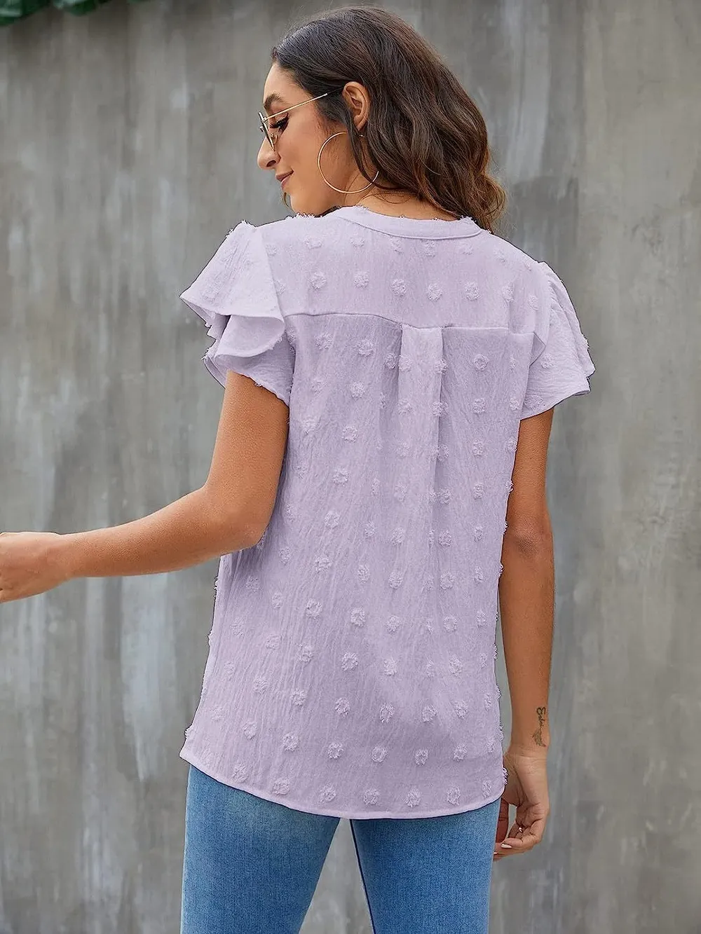 Swiss Dot Notched Cap Sleeve Blouse, image 33
