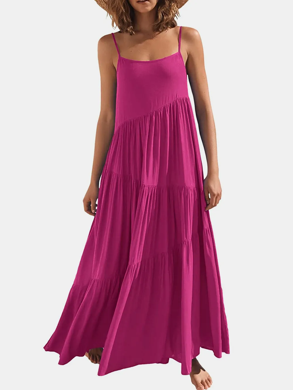 Full Size Ruched Tiered Spaghetti Strap Dress, image 8