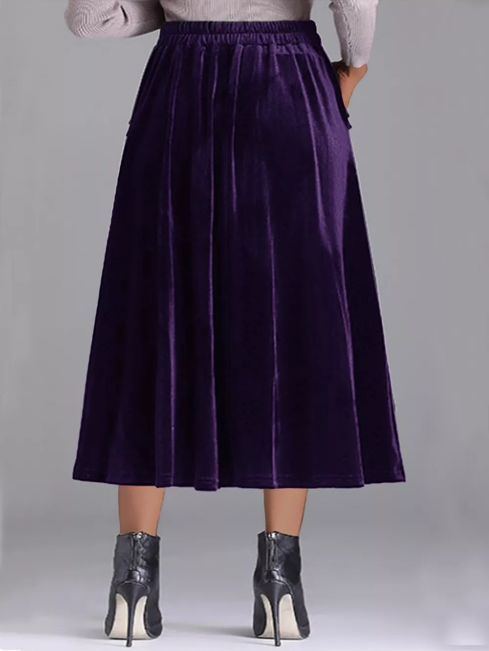Plus Size Elegant Velvet A-Line Midi Skirt, image 11