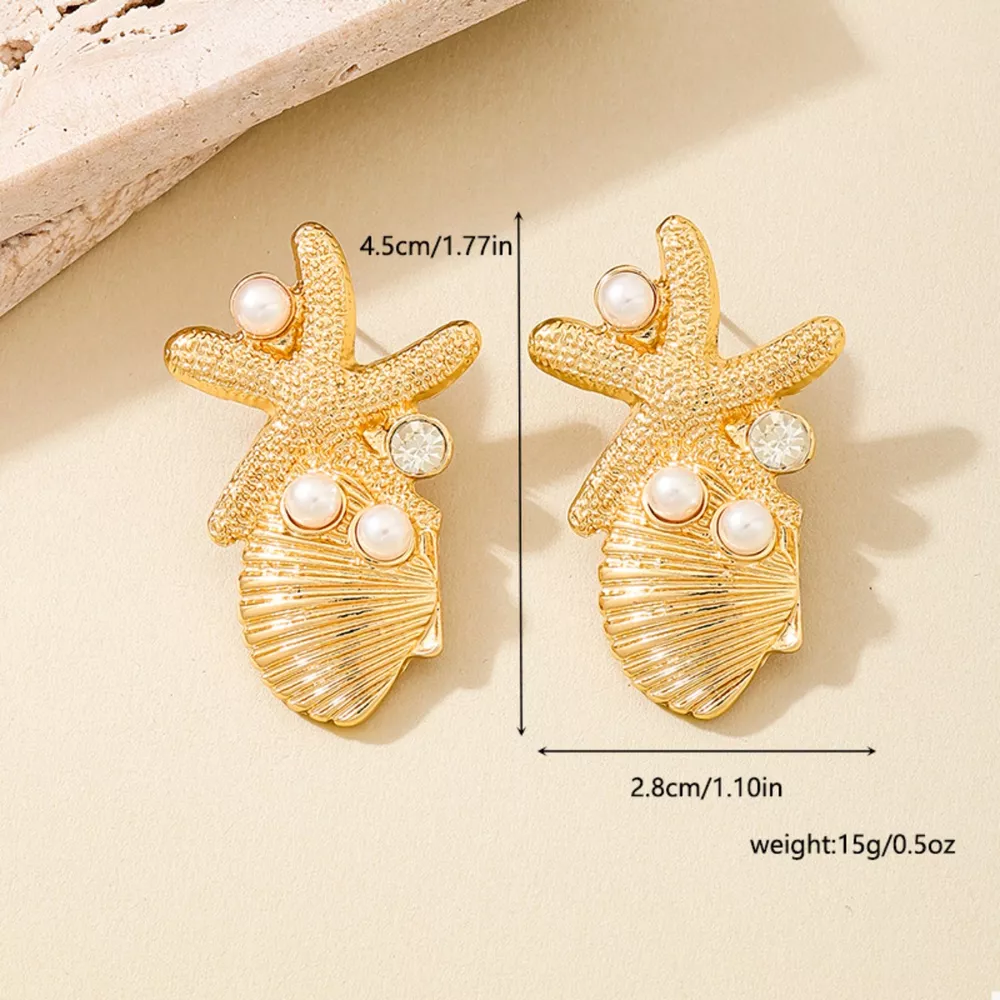 Ocean Starfish Shell Synthetic Pearl Drop Earrings, image 5
