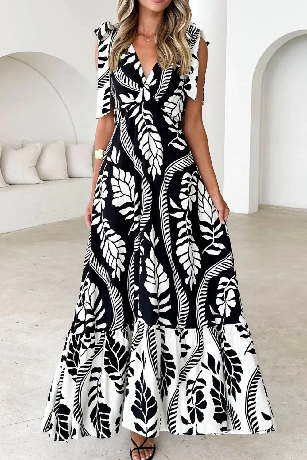 Printed V-Neck Tie Shoulder Midi Cami Dress, image 7