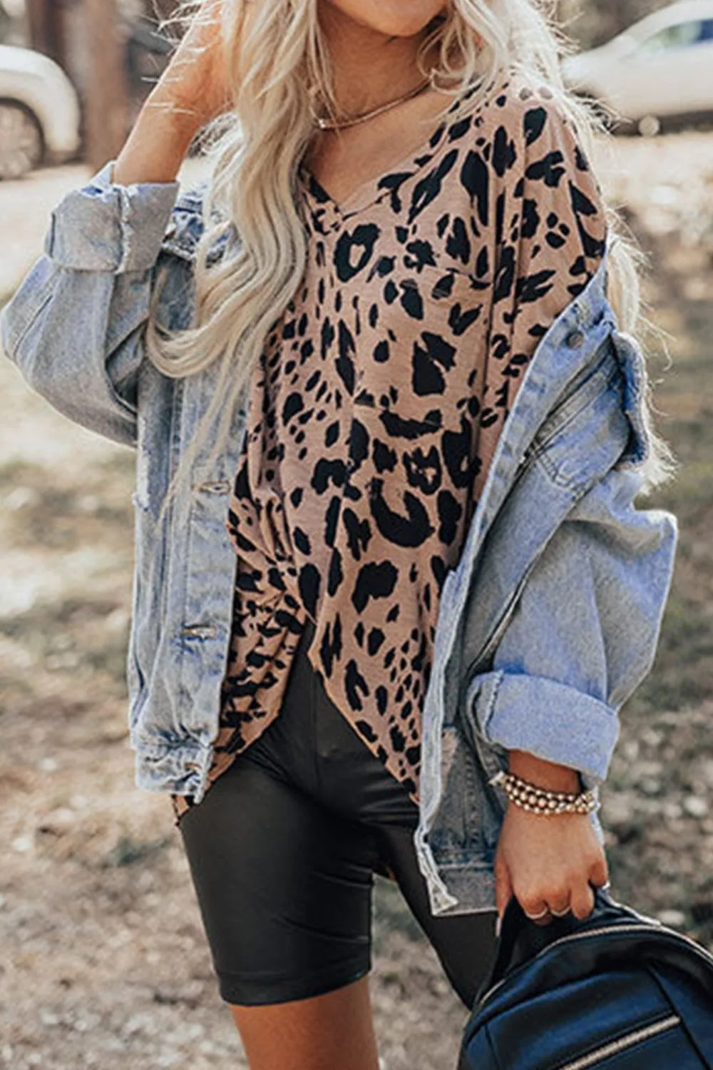 Leopard V-Neck Half Sleeve T-Shirt, image 3