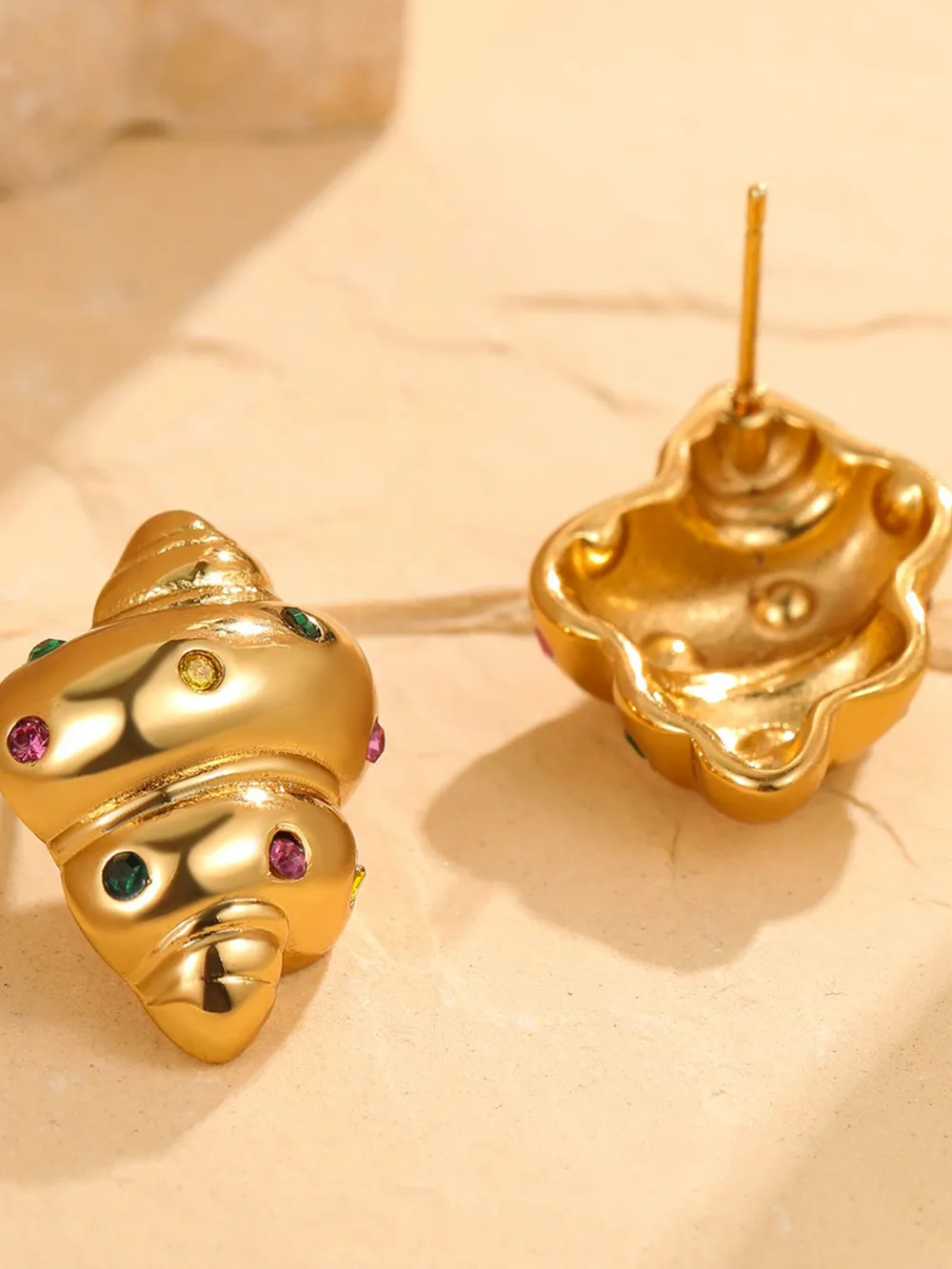 18K Gold-Plated Inlaid Zircon Spiral Earrings, image 4
