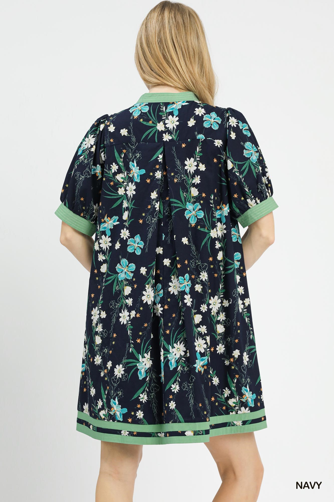 Floral Puff Sleeve Dress with Contrast Trim, image 3