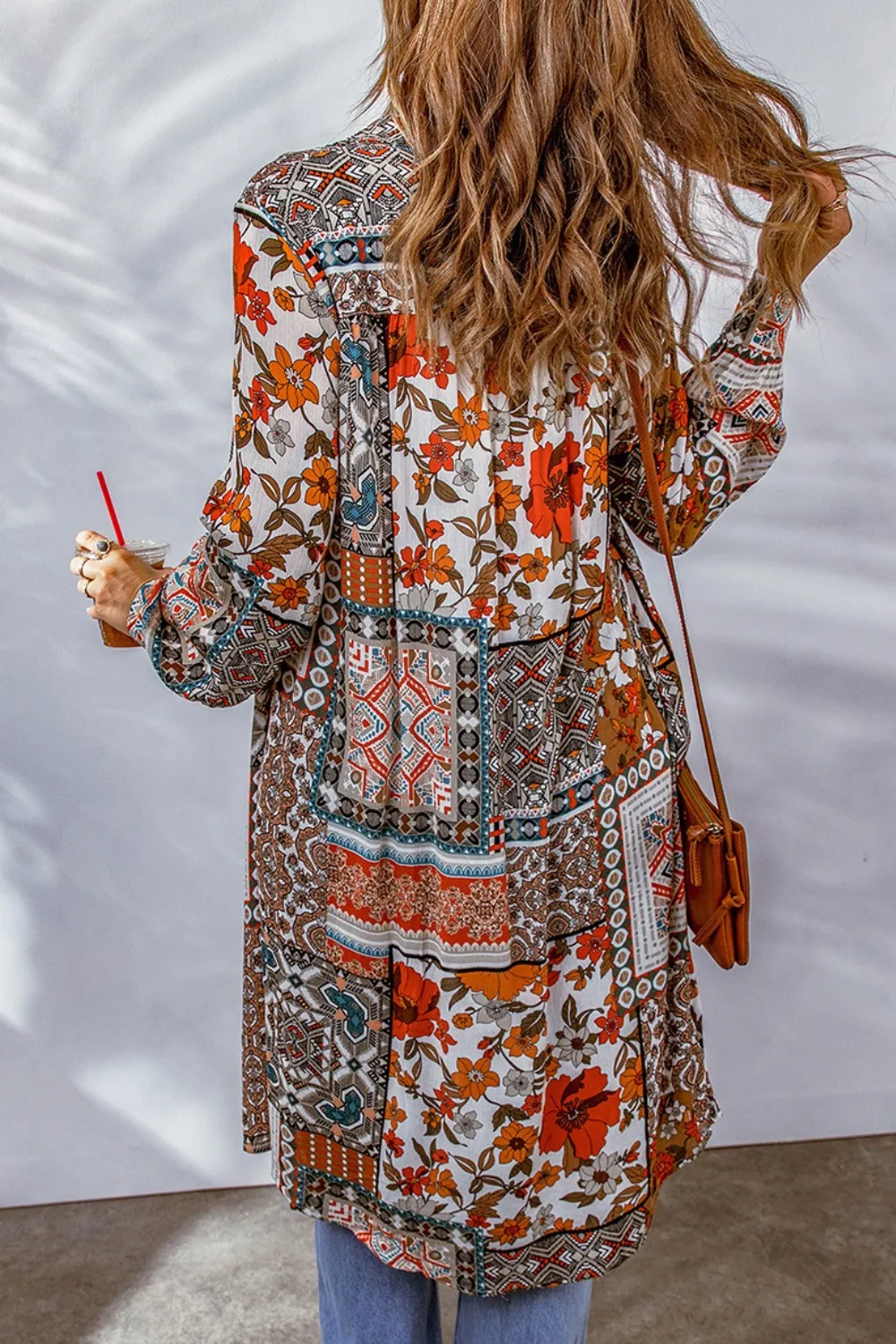 Printed Button Up Long Sleeve Cardigan, image 4