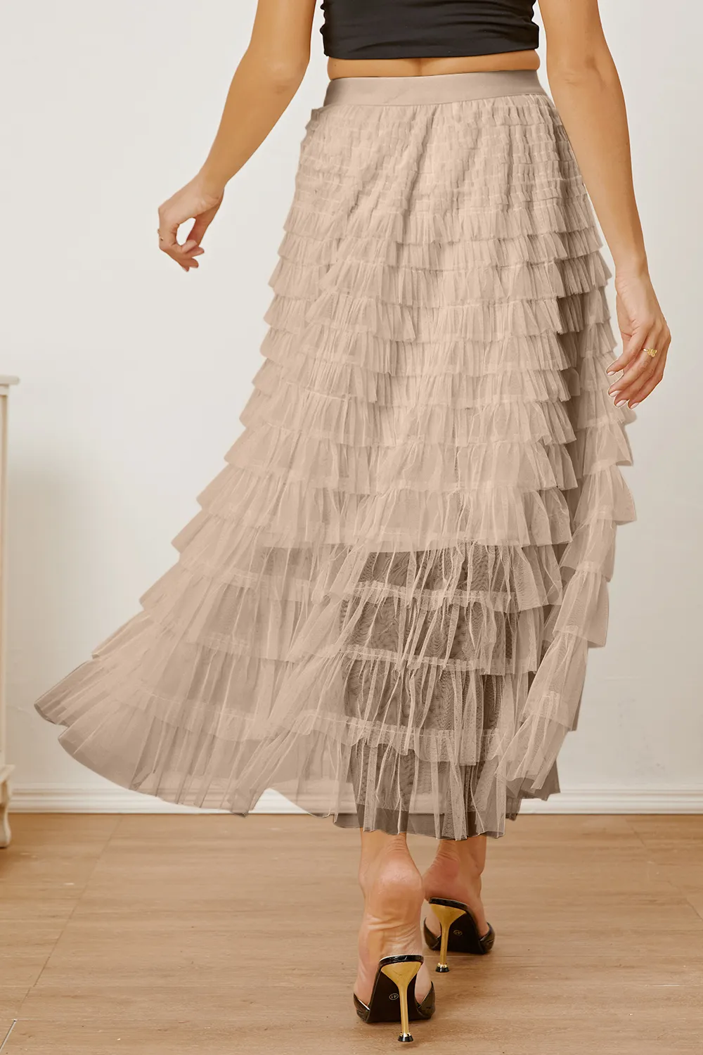 Ruched High Waist Tiered Skirt, image 10