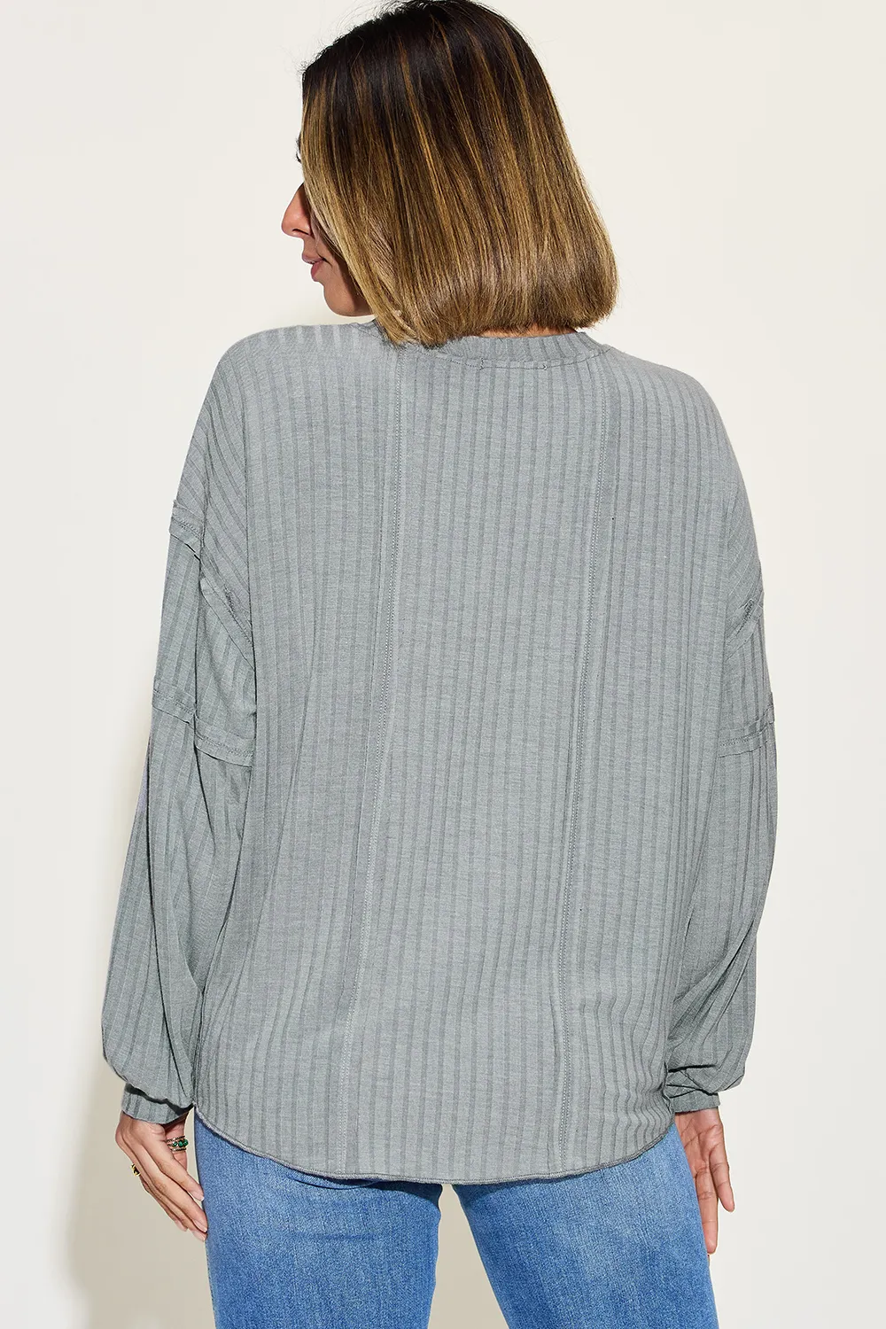 Full Size Ribbed Round Neck Long Sleeve T-Shirt, image 10