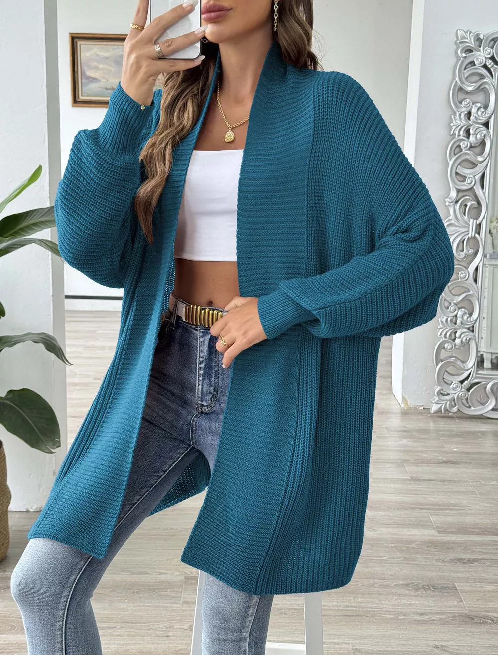 Open Front Ribbed Knit Cardigan, image 11