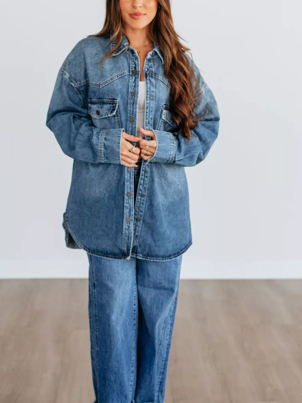 Snap Down Dropped Shoulder Denim Jacket, image 6