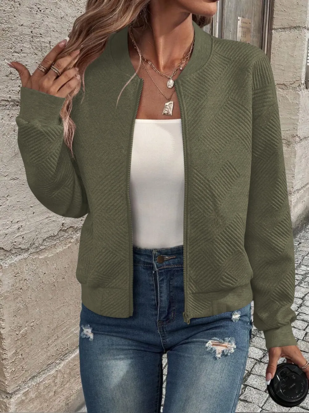 Textured Zip Up Long Sleeve Jacket, image 24