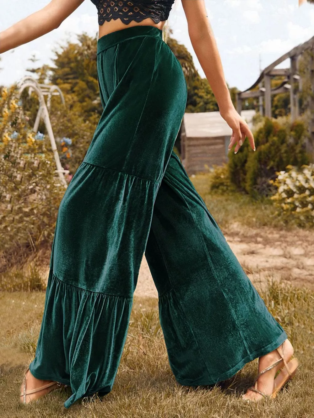 Velvet High Waist Wide Leg Pants, image 3