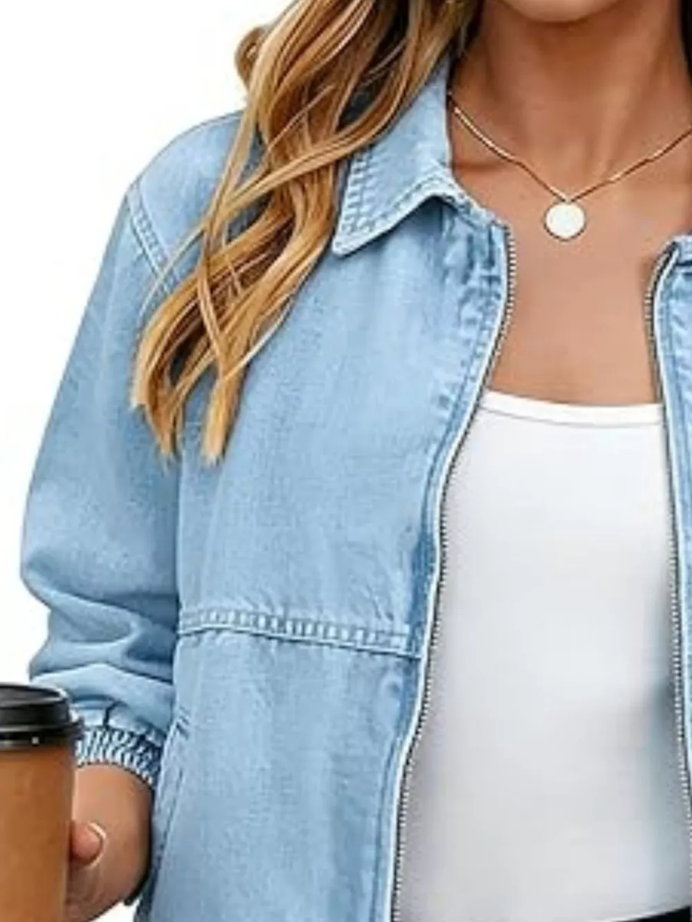 Classic Zip-Up Denim Jacket, image 6