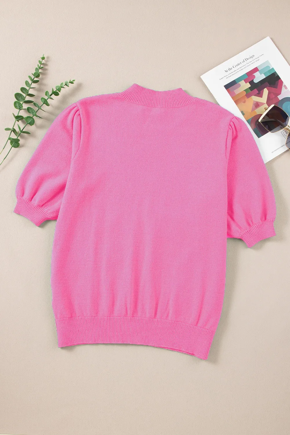 Flower Mock Neck Short Sleeve Sweater, image 2
