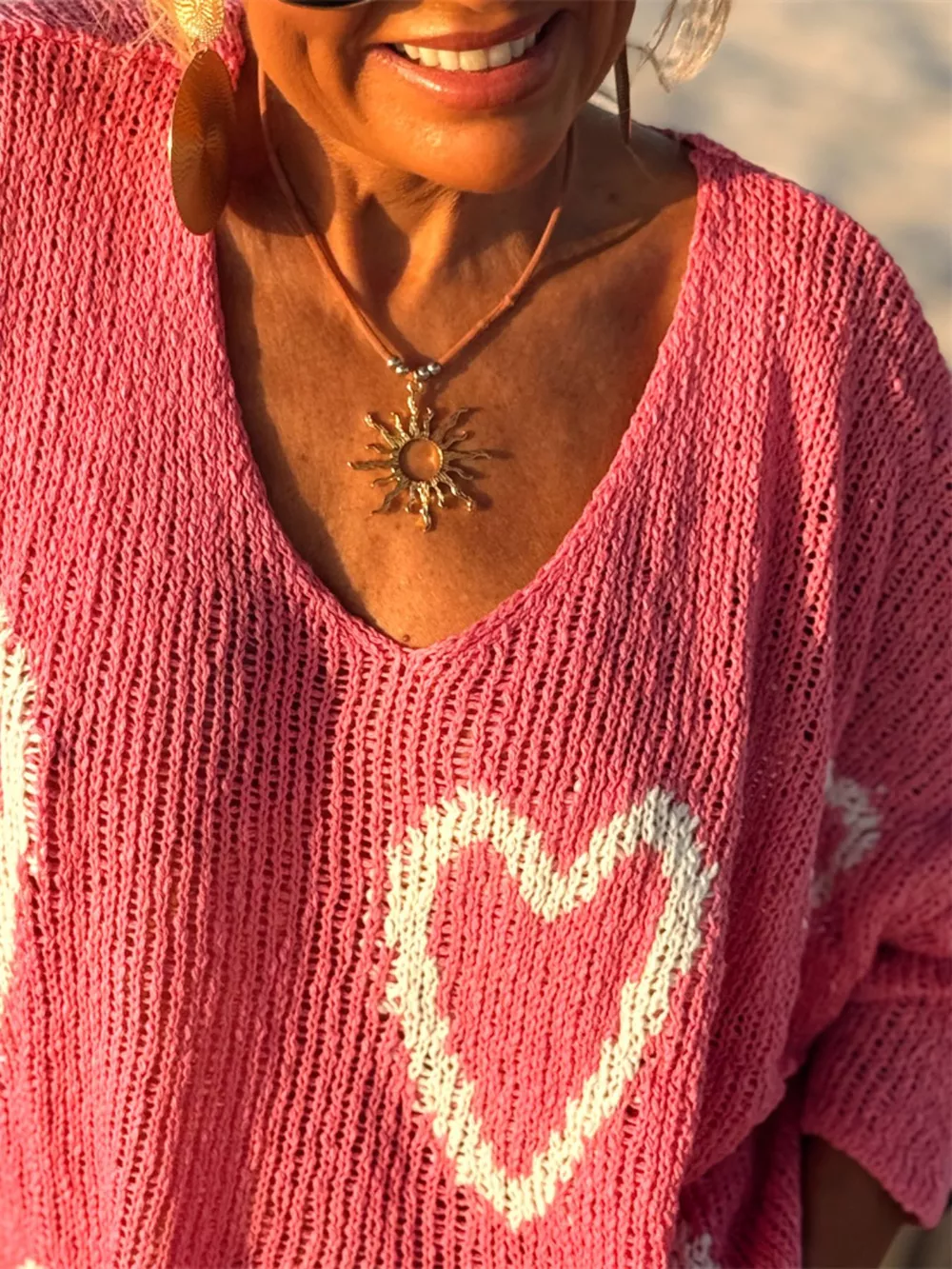 Heart V-Neck Dropped Shoulder Sweater, image 6
