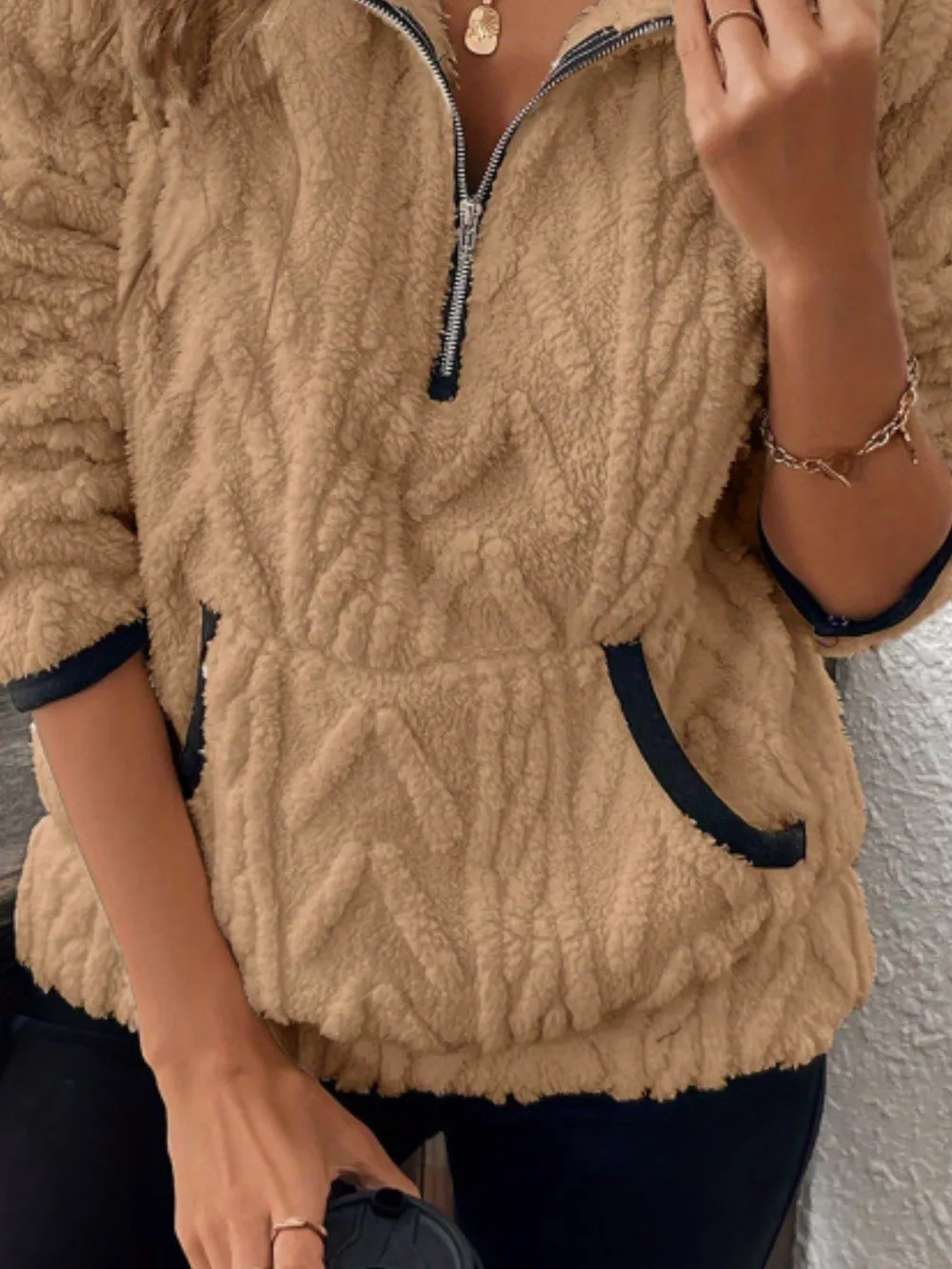 Full Size Sherpa Half Zip Sweatshirt Plus Size, image 8