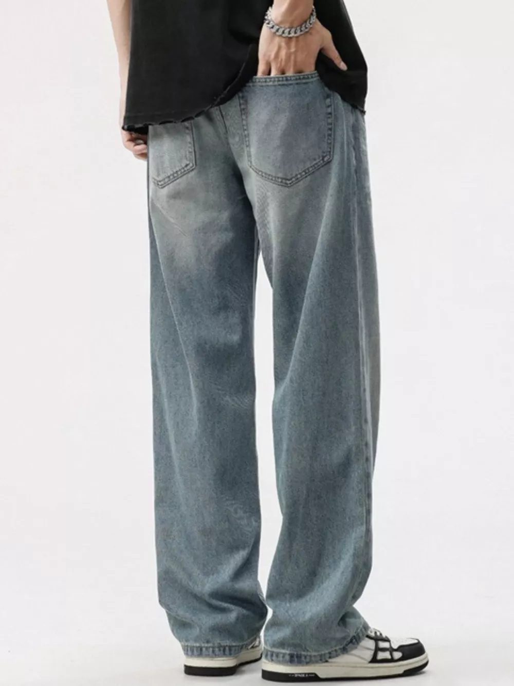 Men's Washed Wide Leg Jeans, image 8