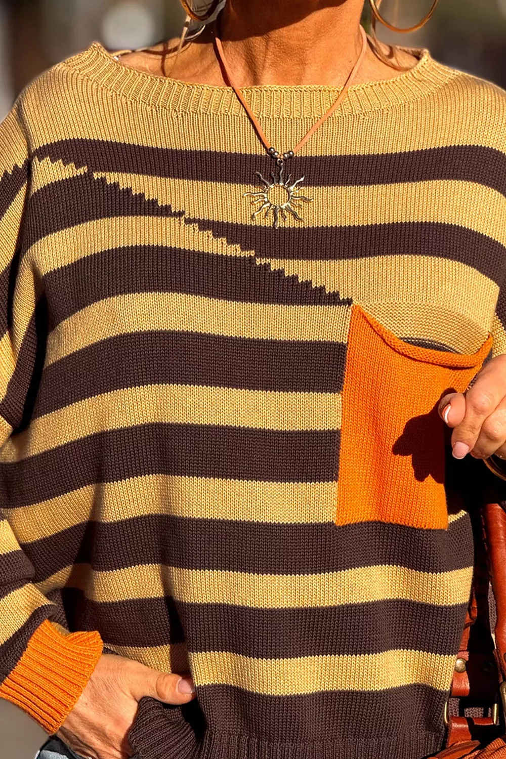 Stripe Striped Drop Shoulder Colorblock Pullover Sweater, image 4