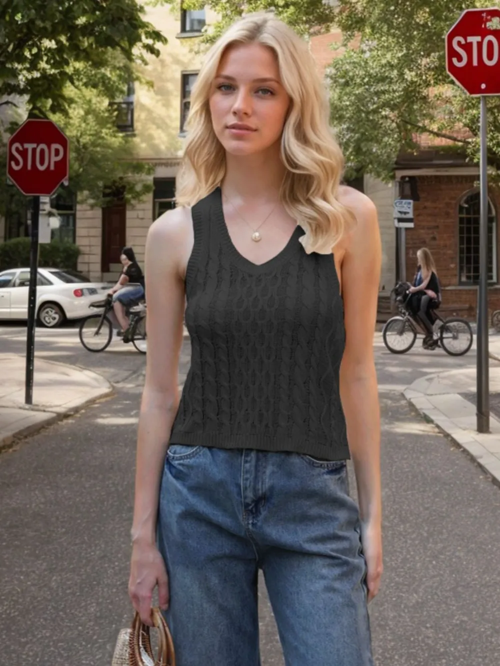 Cable-Knit V-Neck Knit Tank, image 10