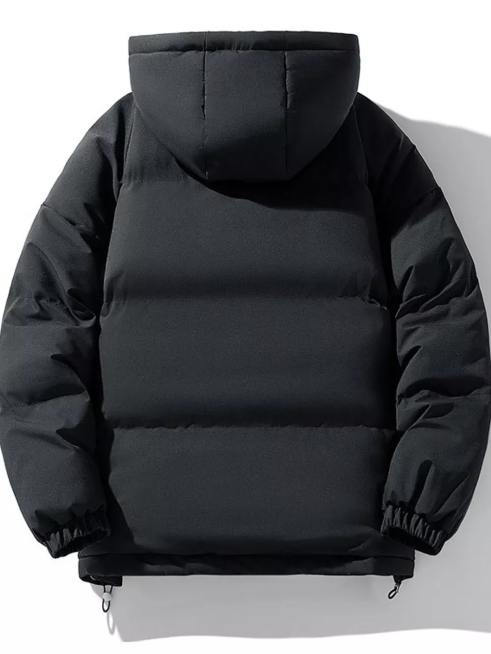 Men's Plus Size Hooded Puffer Jacket with Drawstring Hem, image 2