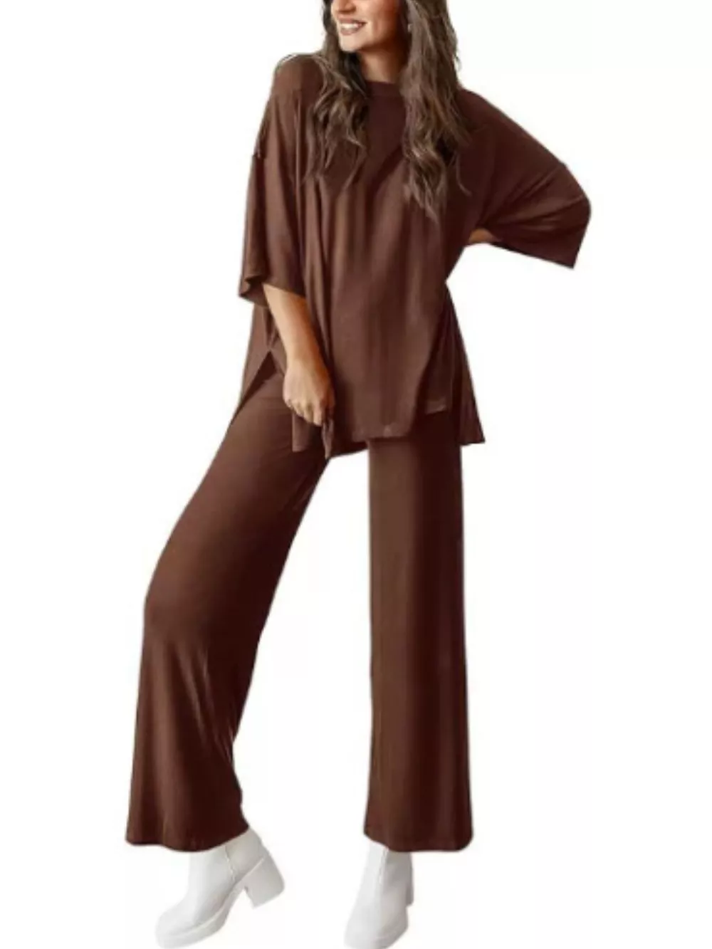 Relaxed Fit Round Neck Top and Pants Two-Piece Set, image 18