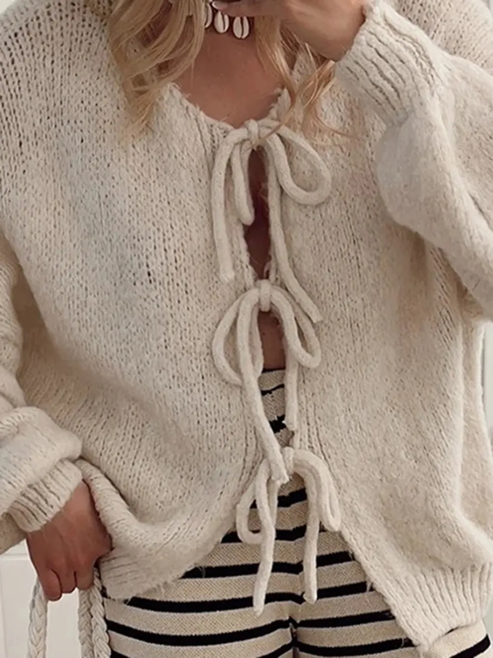 Tied Long Sleeve Dropped Shoulder Cardigan, image 3