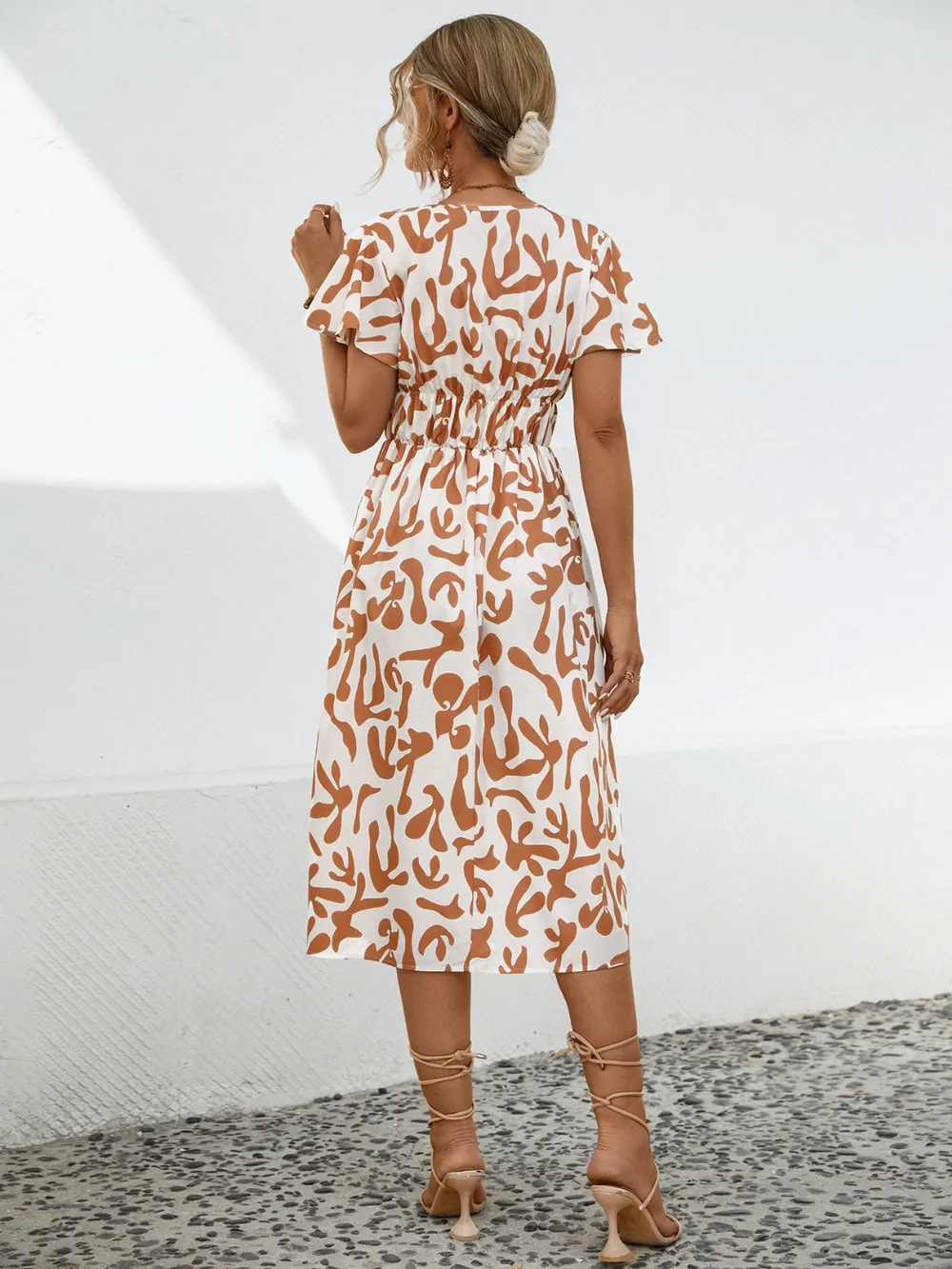 Printed V-Neck Short Sleeve Dress, image 2
