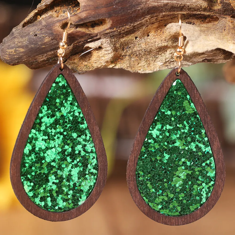 Sequin Wood Teardrop Earrings, image 10
