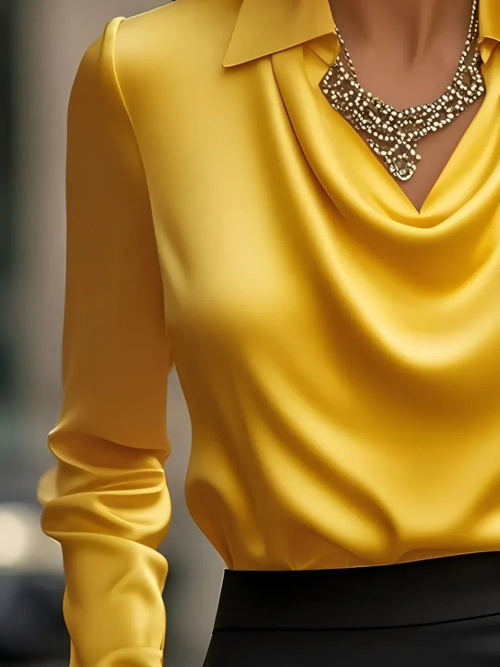 Satin Collar Long Sleeve Blouse, image 12