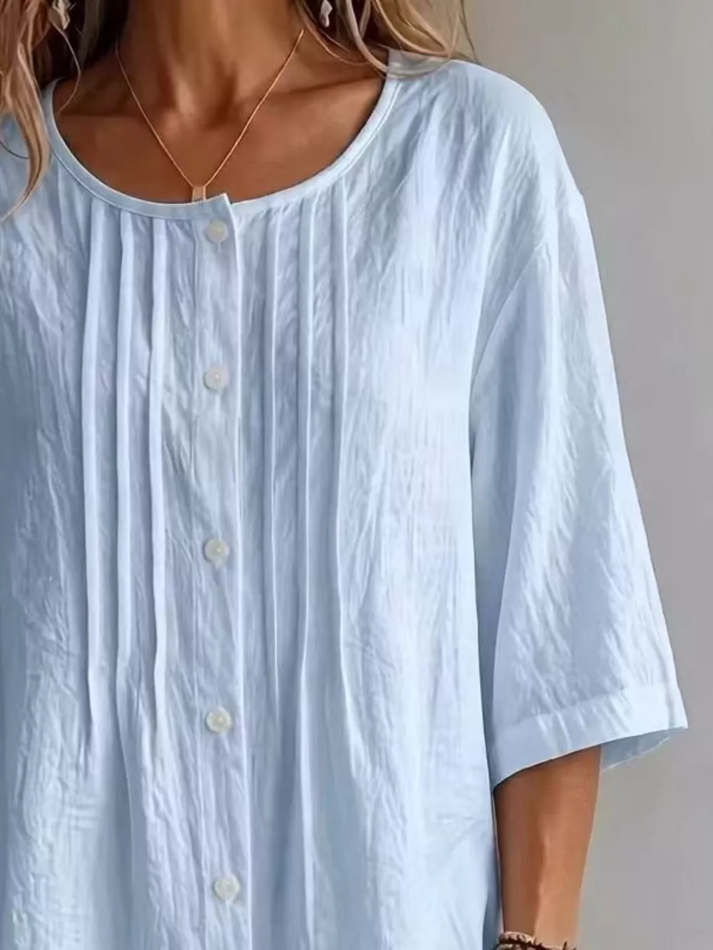 Full Size Texture Round Neck 3/4 Sleeve Blouse Plus Size, image 6