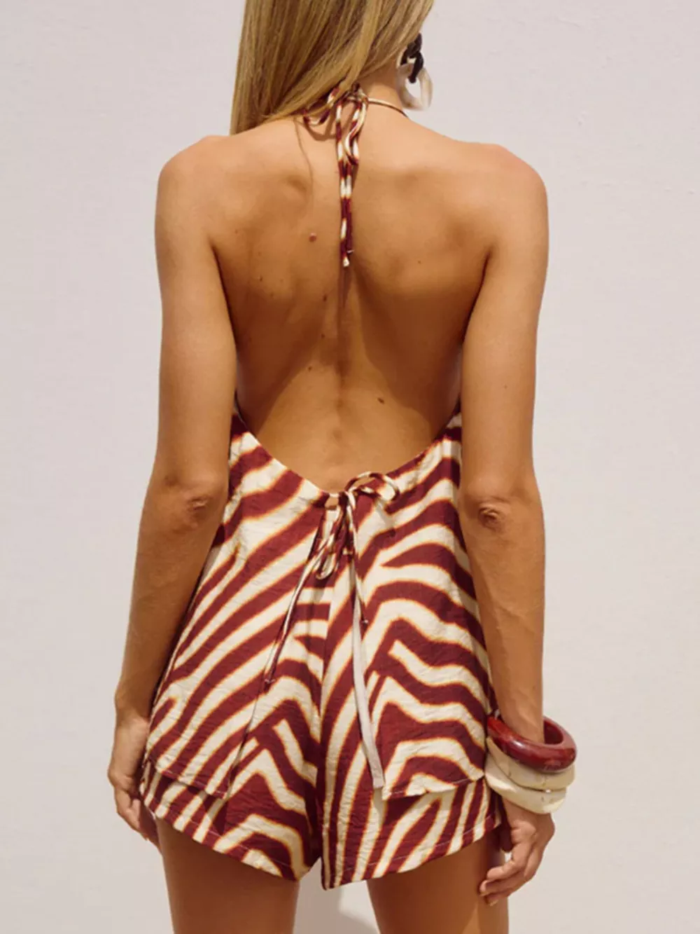 Zebra Print Halter Neck Top and Shorts Set, image 3