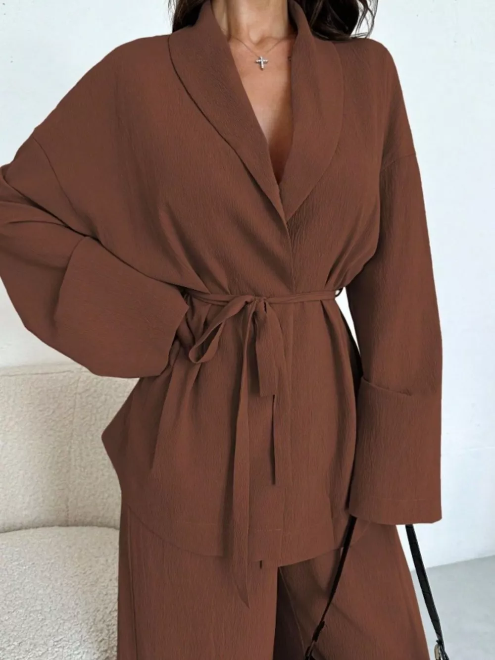 Front Tied Shirt and Wide-Leg Pants Set, image 13