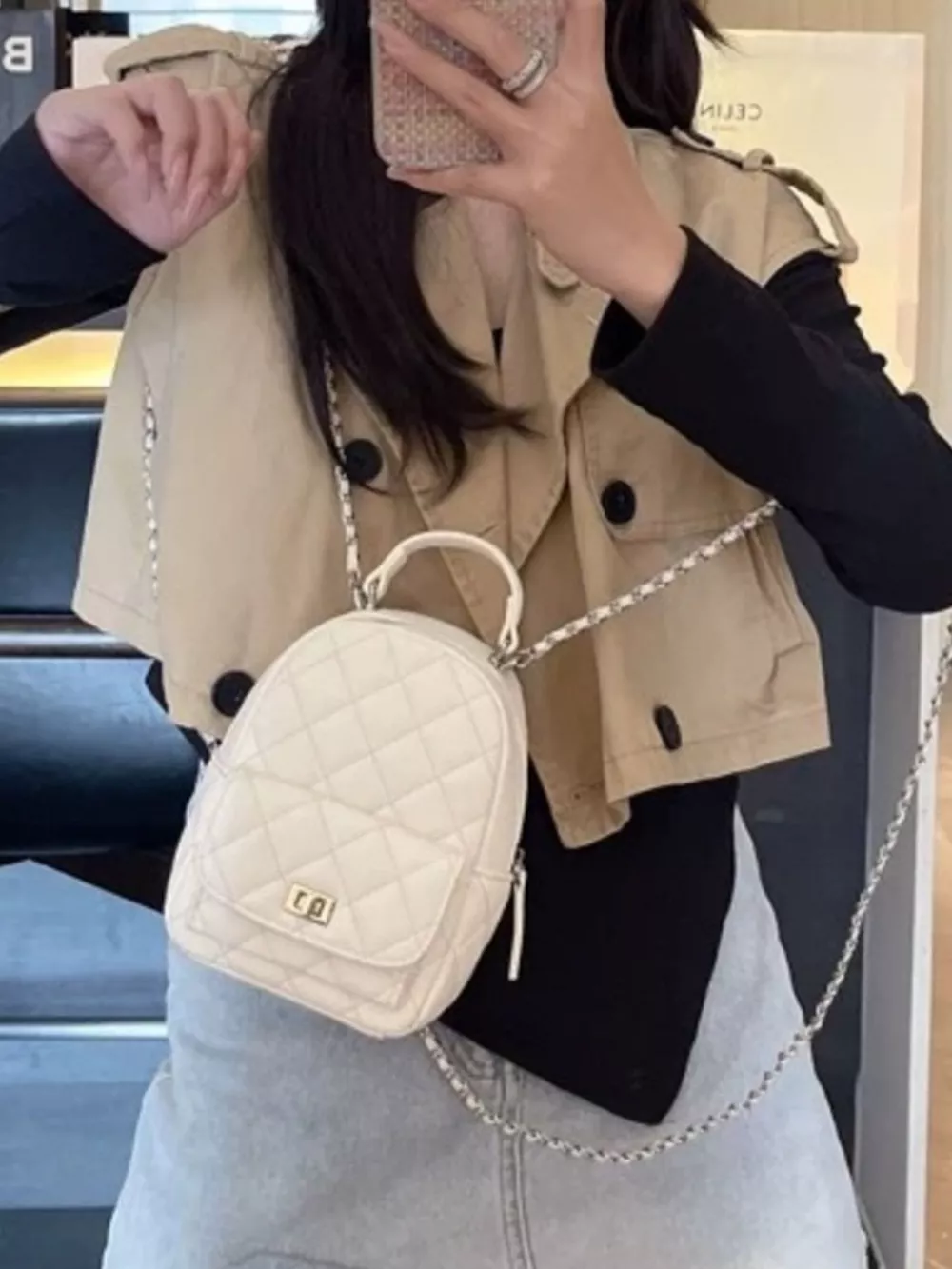 Quilted Mini Backpack Bag, image 9