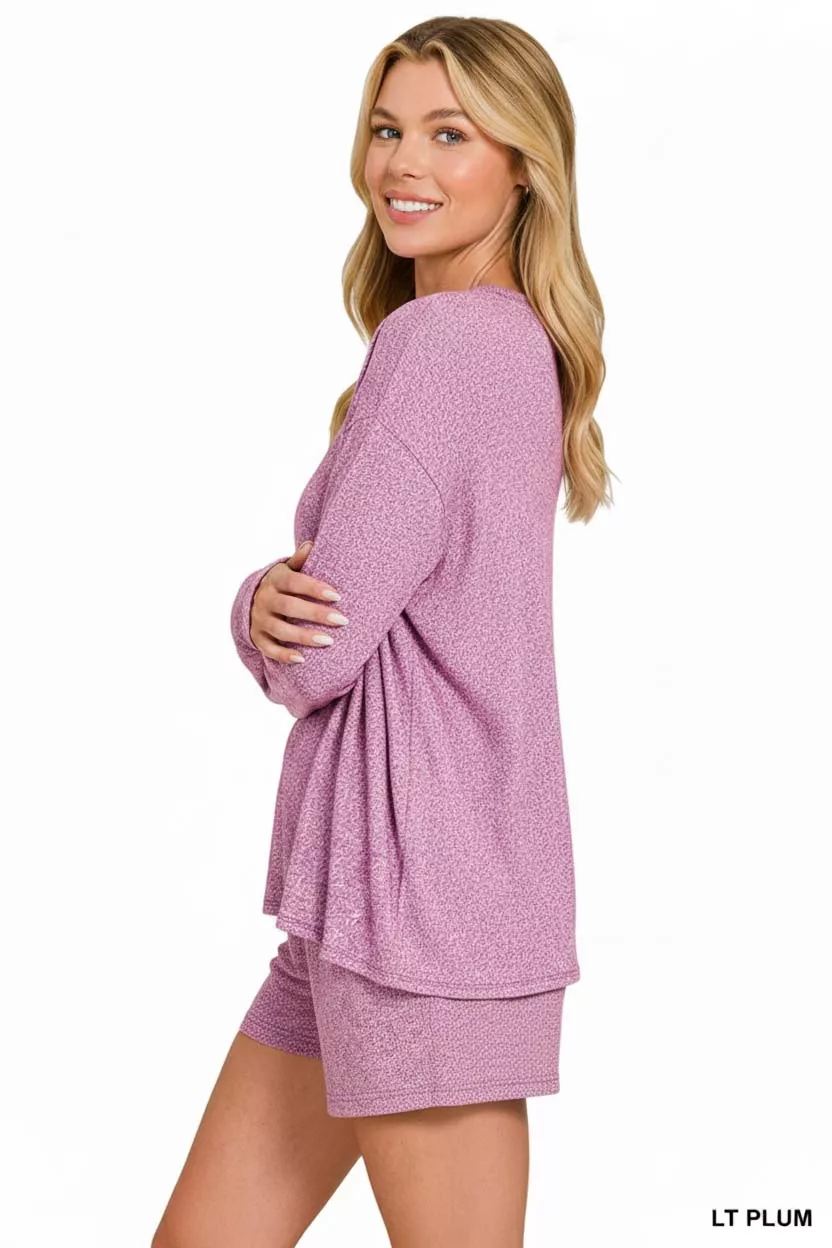 Soft Melange Long Sleeve Tee and Shorts Set, image 3