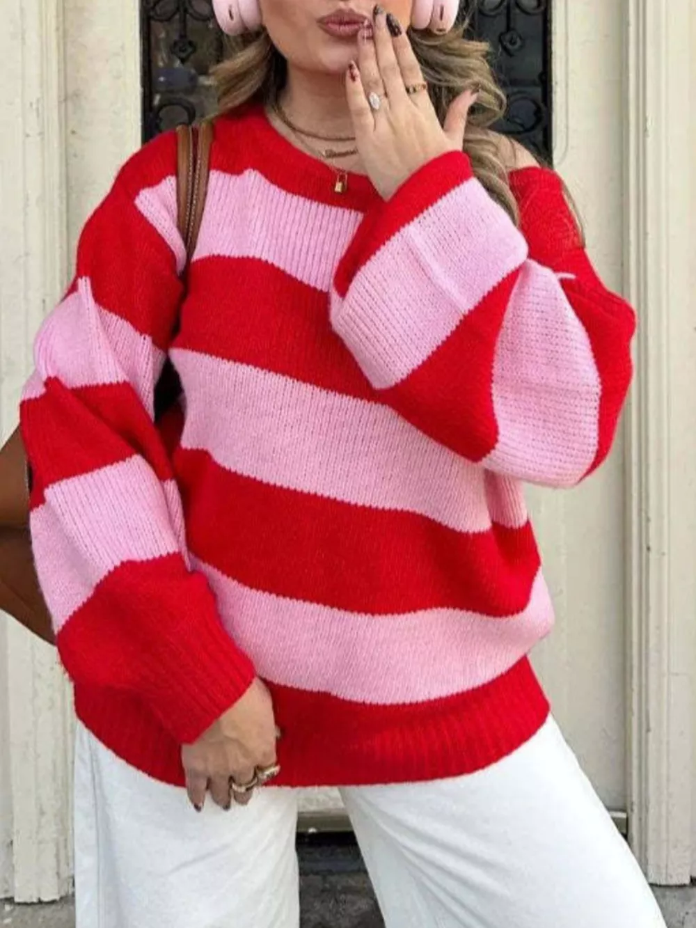 Striped Dropped Shoulder Oversized Sweater, image 5
