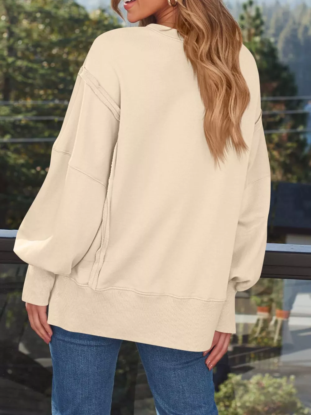 Side Slit Long Sleeve Oversized Sweatshirt, image 16